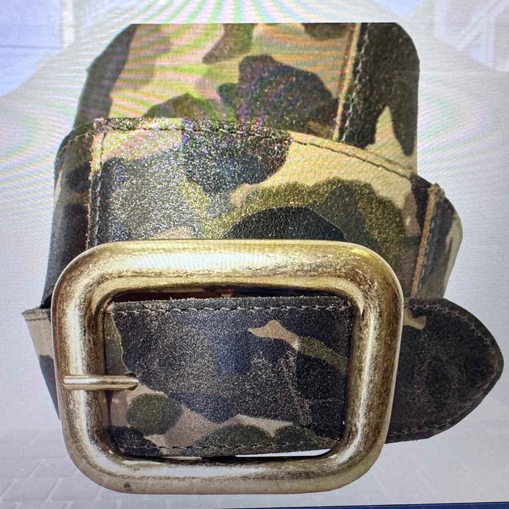 Streets Ahead Leather Belt- MILITIA BELT- Camo- Sz. Large, Gold Buckle- NWOT - Picture 7 of 10